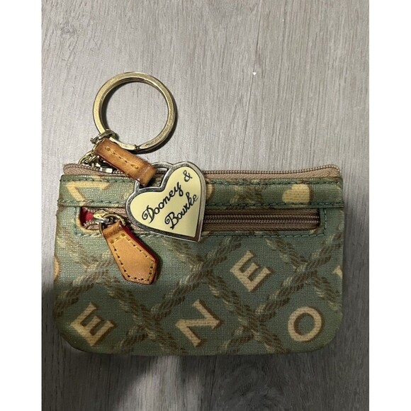 Dooney And Bourke Coin Purse Wallet Green & Tan W/ Keychain & Charm Vintage - Picture 3 of 6
